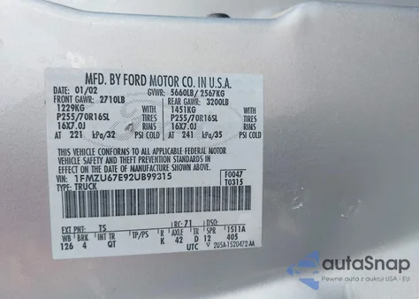 2002 Ford Explorer Sport Trac из США, поврежденный, VIN 1FMZU67E92UB99315